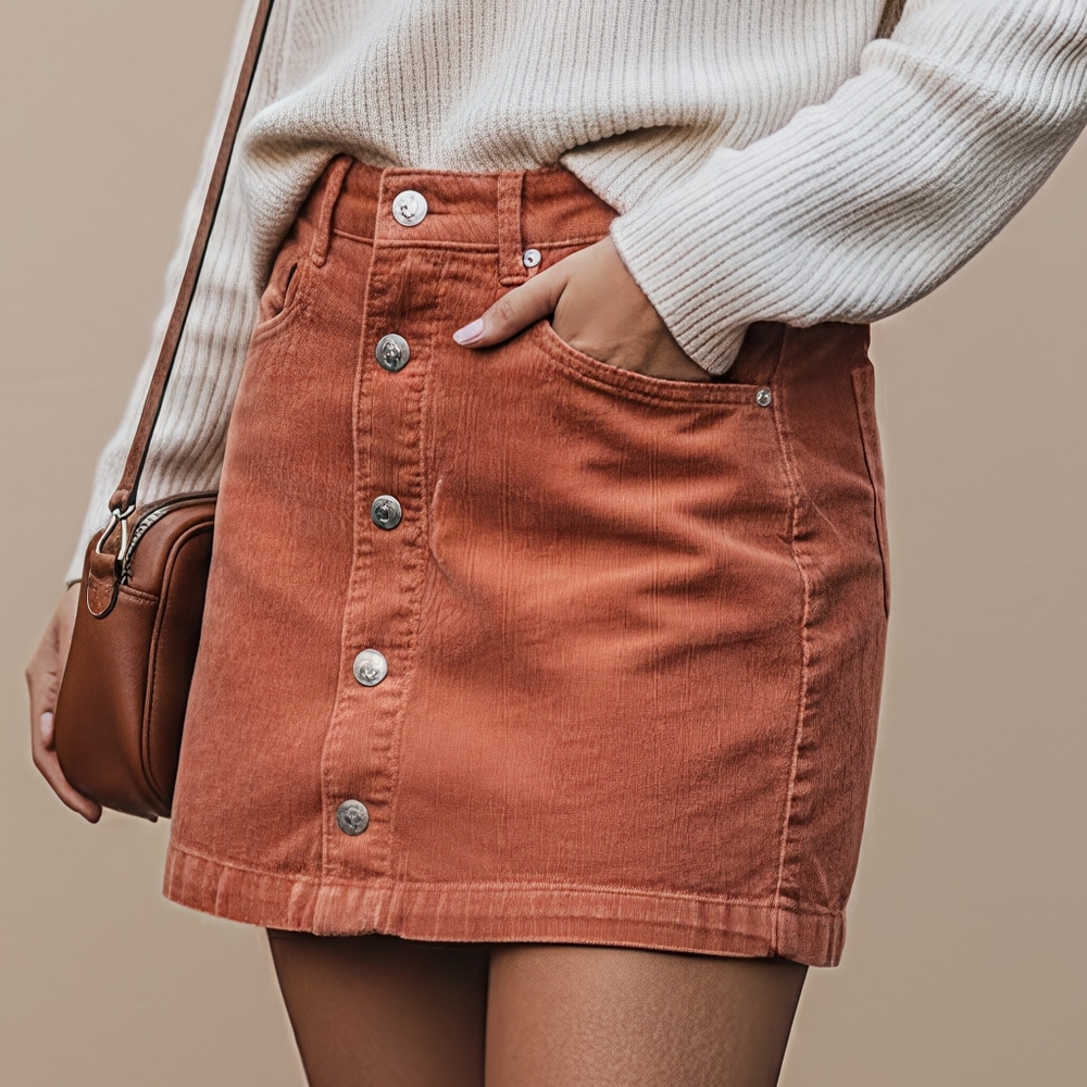 NEW Free People Ray Corduroy Mini Skirt Sz 12 Large Button Up High Waist Cotton